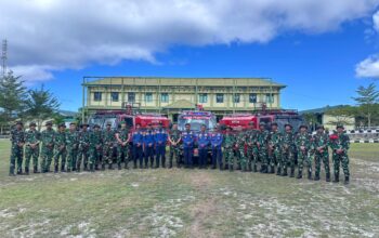 Latihan Bersama Batalyon Komposit 1 Gardapati dan Damkar Natuna Perkuat Sinergi Penanggulangan Bencana