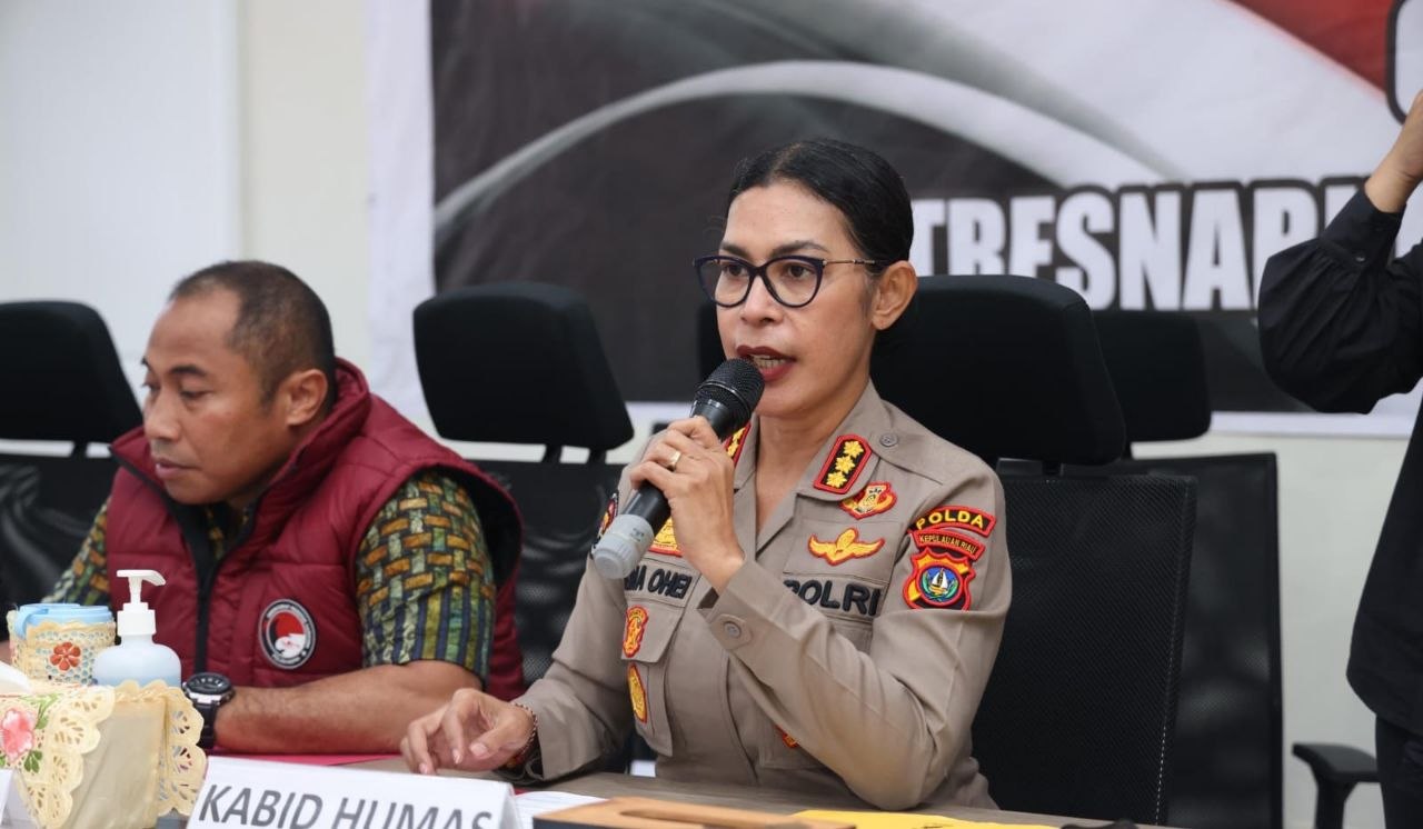 Konferensi pers Polda Kepri terkait penangkapan kurir narkoba jaringan Malaysia-Jambi di Kabupaten Karimun.