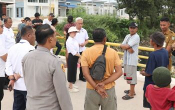 Wakil Wali Kota Batam Li Claudia Chandra meninjau parit tempat buaya 4 meter bermain di Perumahan Anugerah Renggali Tembesi.