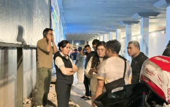 Wakil Wali Kota Batam Li Claudia Chandra termenung lesu saat meninjau kerusakan akibat pencurian besi di Terowongan Pelita
