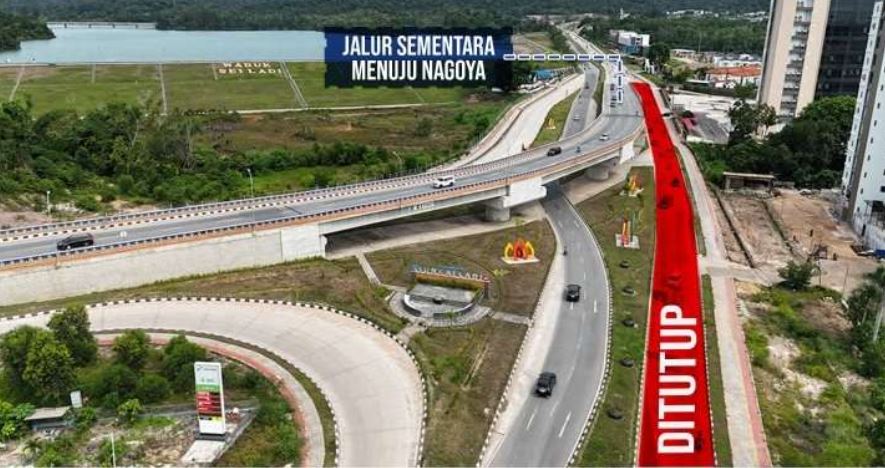 Peta rute pengalihan lalu lintas memutar via Flyover Sei Ladi akibat penutupan jalur UIB ke Taman Kota Batam.