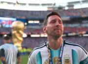 Ekspresi sedih Lionel Messi setelah Argentina kalah dari Spanyol di Final Piala Dunia 2026 Stadion MetLife. (REUTERS)