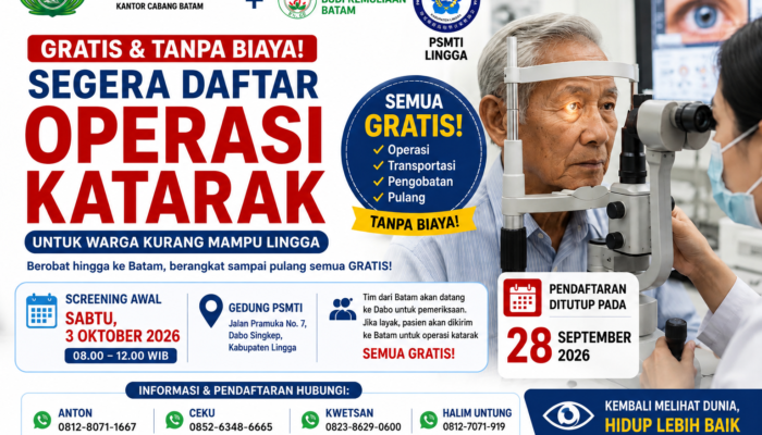 Gratis Total! PSMTI Buka Operasi Katarak bagi Warga Lingga, Pengobatan hingga Batam