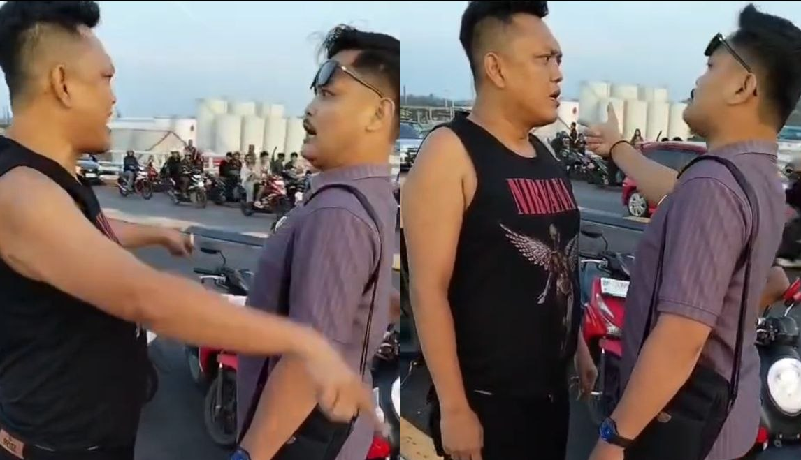 Tangkapan layar video viral adu mulut pengacara dan oknum pemuda setempat terkait pungli parkir di Jembatan 2 Barelang Batam.