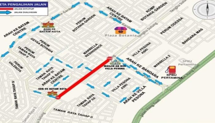 Simpang Dotamana–SMAN 3 Diperbaiki, Jalan Tengku Sulung Batam Ditutup Hingga Selesai